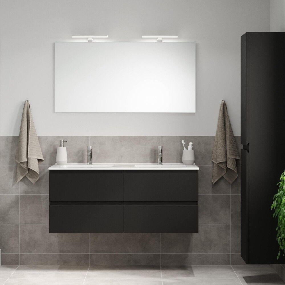 Baðinnrétting tvöföld handlaug 120 cm Camden Integrated svört