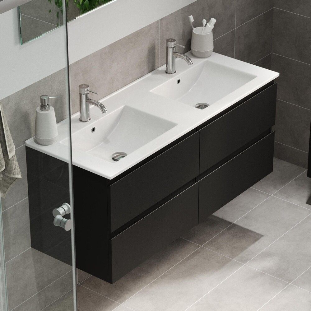 Baðinnrétting tvöföld handlaug 120 cm Camden Integrated svört