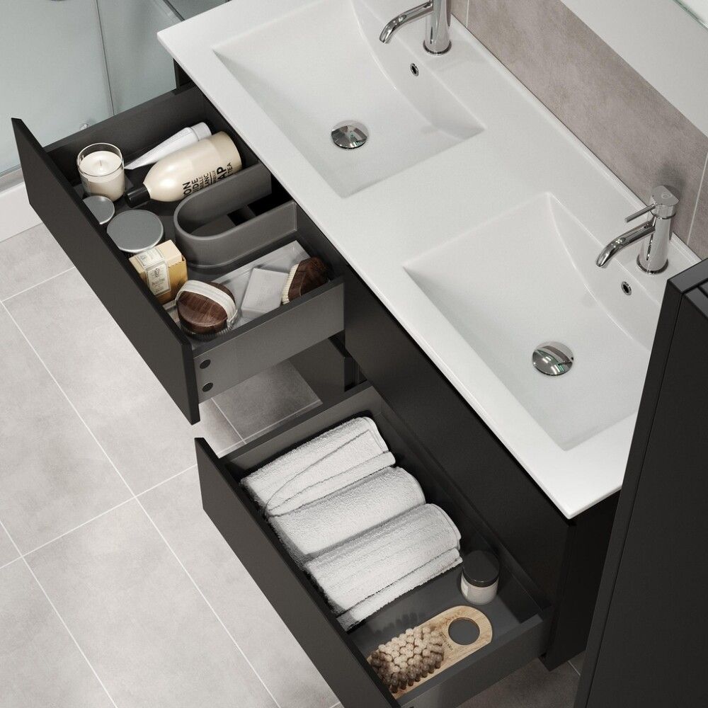 Baðinnrétting tvöföld handlaug 120 cm Camden Integrated svört