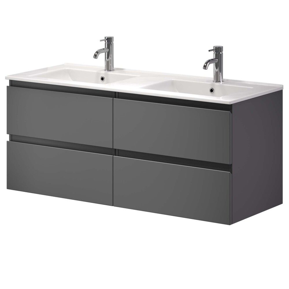 Baðinnrétting tvöföld handlaug 120 cm Camden Integrated grá