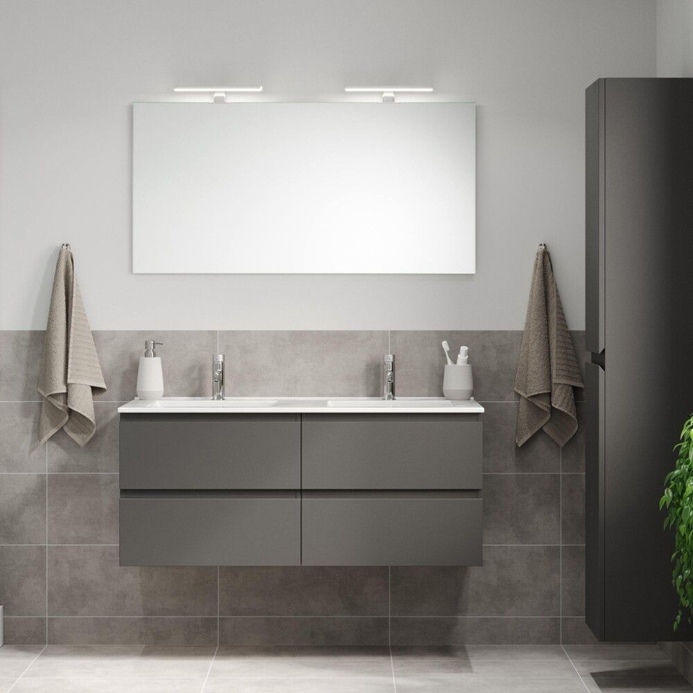 Baðinnrétting tvöföld handlaug 120 cm Camden Integrated grá