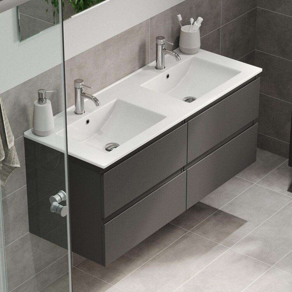 Baðinnrétting tvöföld handlaug 120 cm Camden Integrated grá