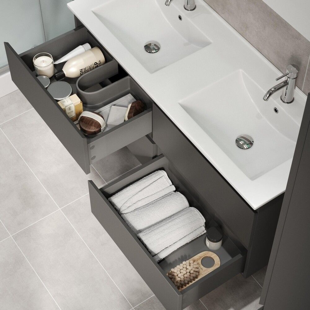 Baðinnrétting tvöföld handlaug 120 cm Camden Integrated grá