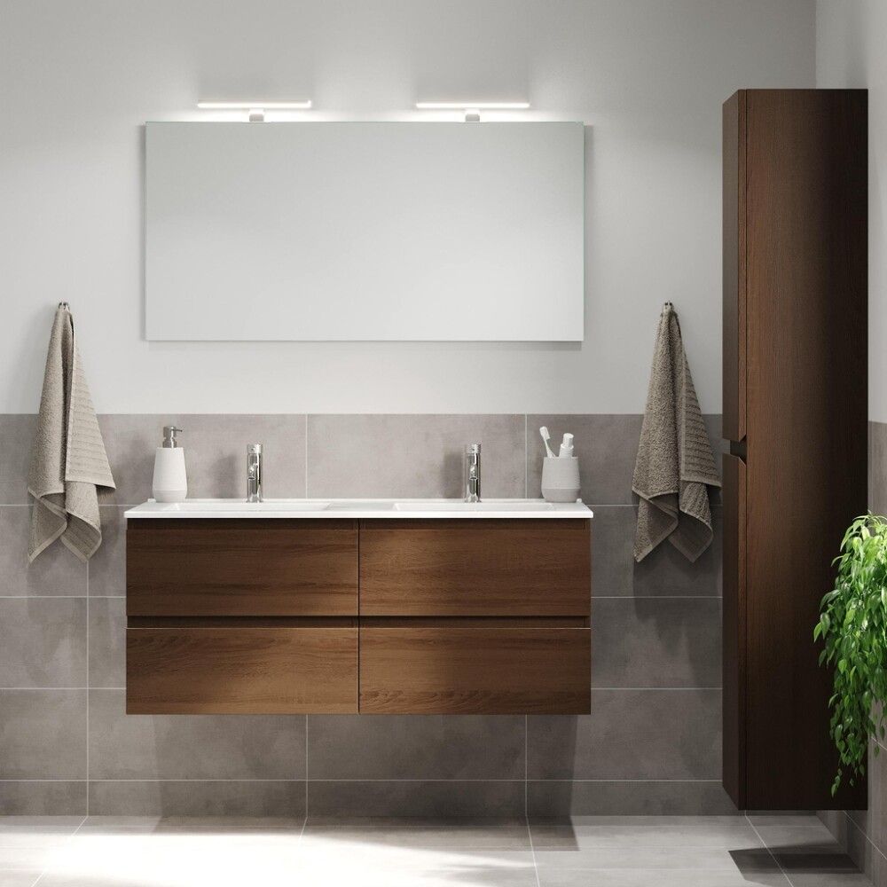 Baðinnrétting tvöföld handlaug 120 cm Camden Integrated hnota