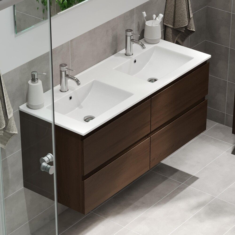 Baðinnrétting tvöföld handlaug 120 cm Camden Integrated hnota