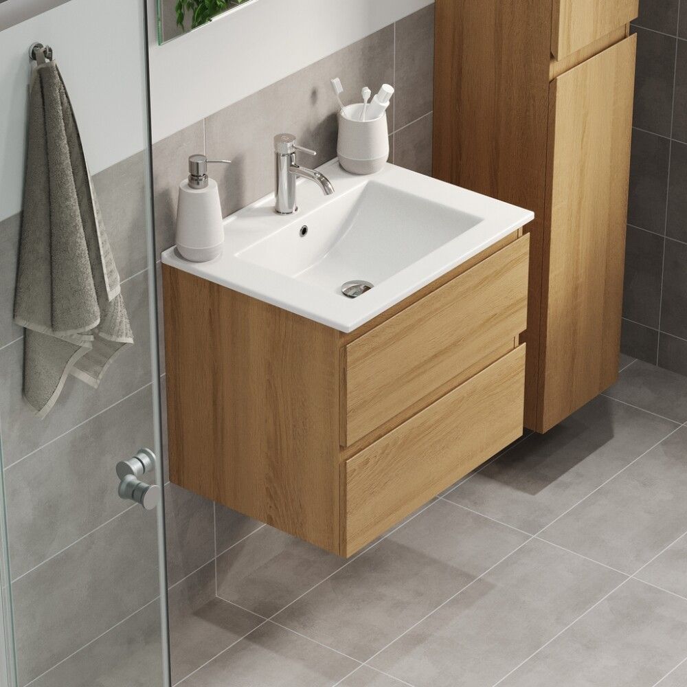 Baðinnrétting með handlaug 60 cm Camden Integrated eik