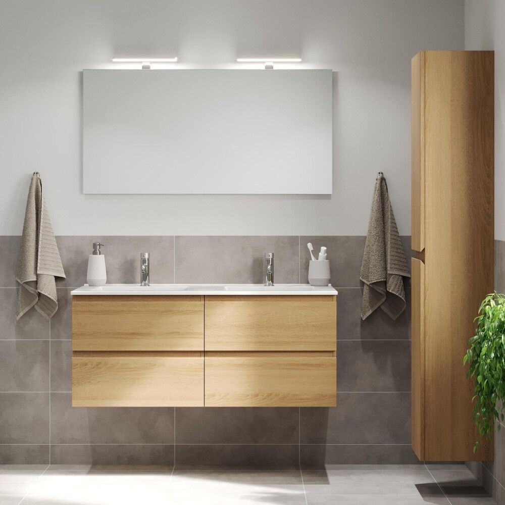 Baðinnrétting tvöföld handlaug 120 cm Camden Integrated eik