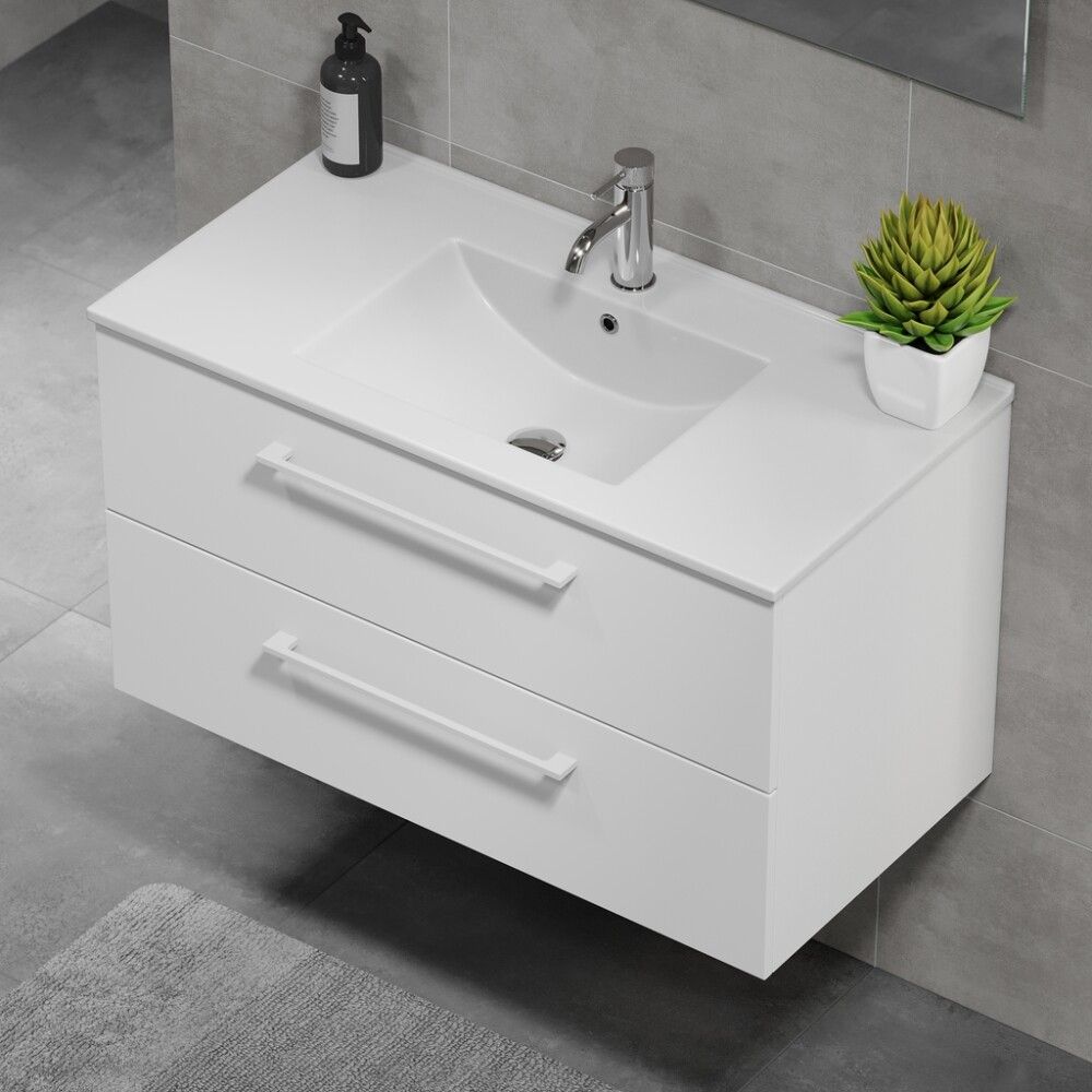 Baðinnrétting með handlaug 90 cm Camden matt hvít