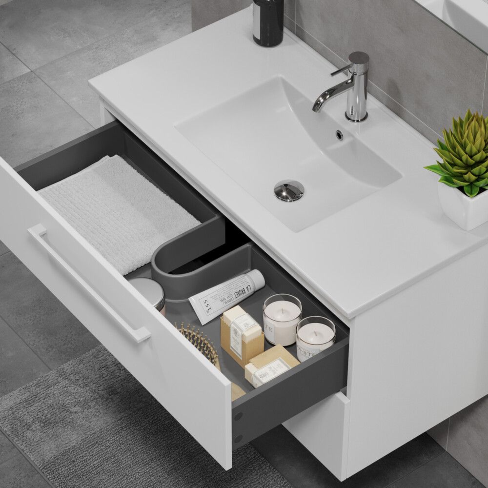 Baðinnrétting með handlaug 90 cm Camden matt hvít