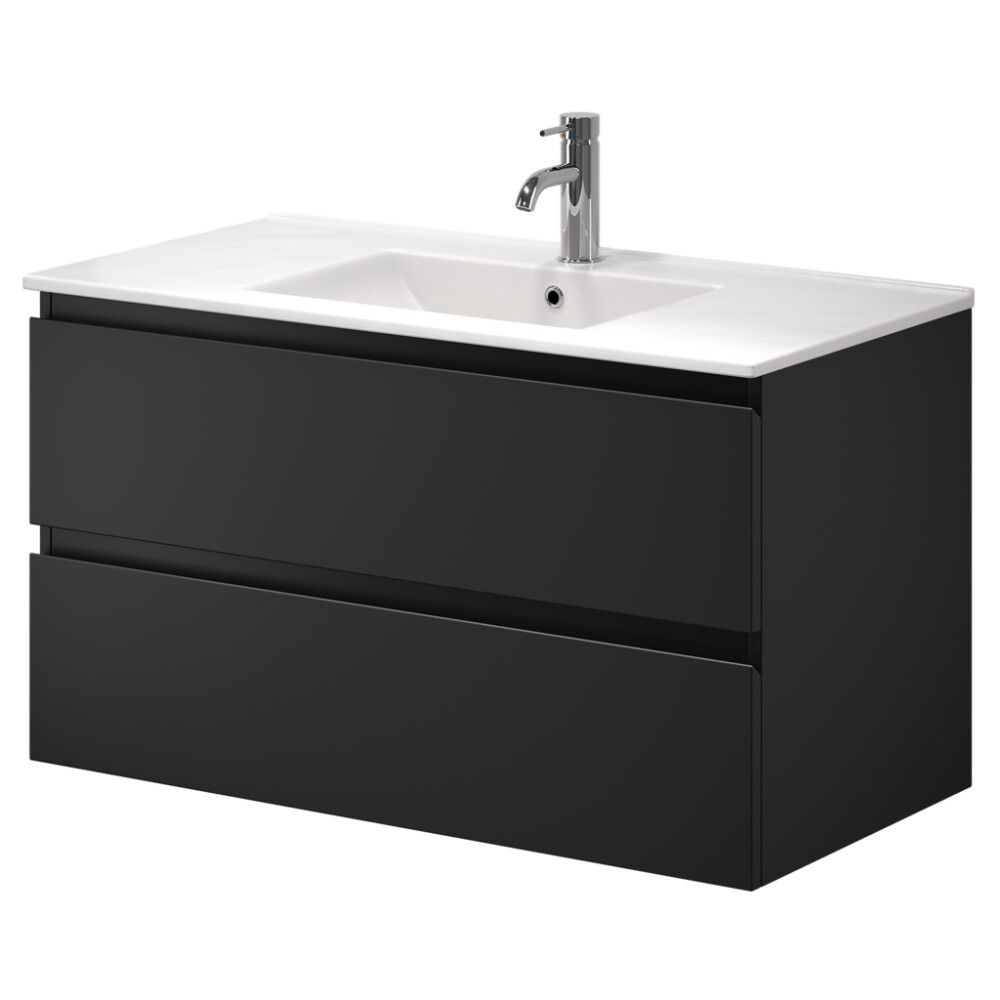 Baðinnrétting með handlaug 90 cm svört Camden