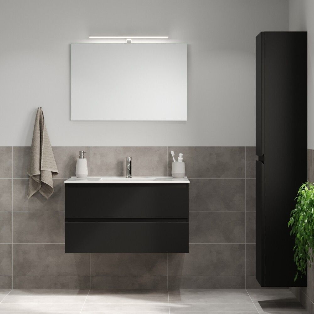 Baðinnrétting með handlaug 90 cm svört Camden