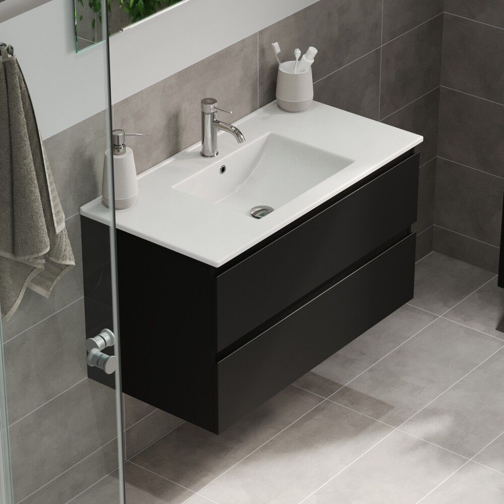 Baðinnrétting með handlaug 90 cm svört Camden