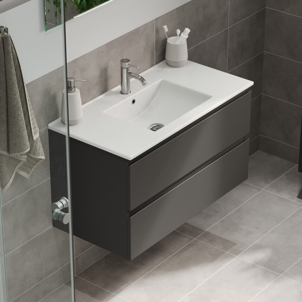 Baðinnrétting með handlaug 90 cm grá Camden