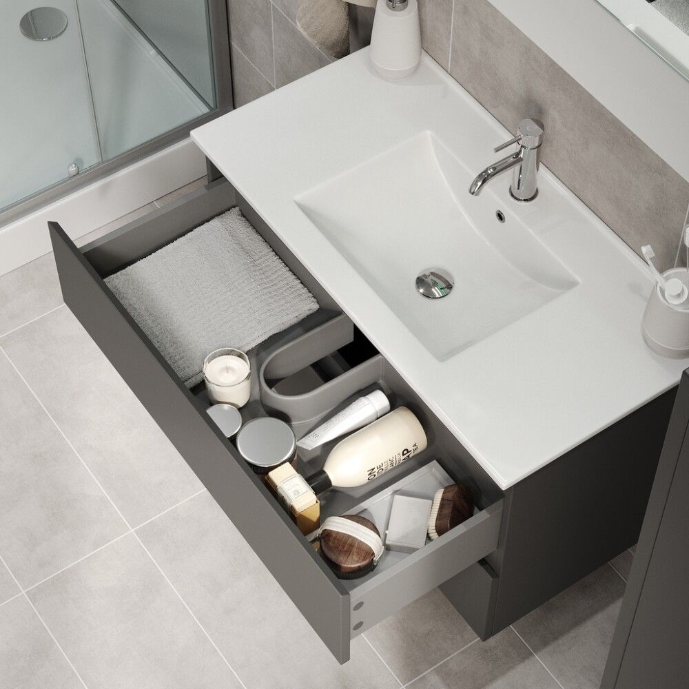 Baðinnrétting með handlaug 90 cm grá Camden