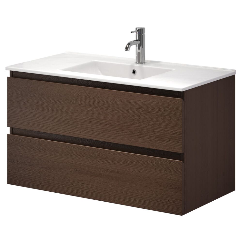 Baðinnrétting með handlaug 90 cm Camden Integrated hnota