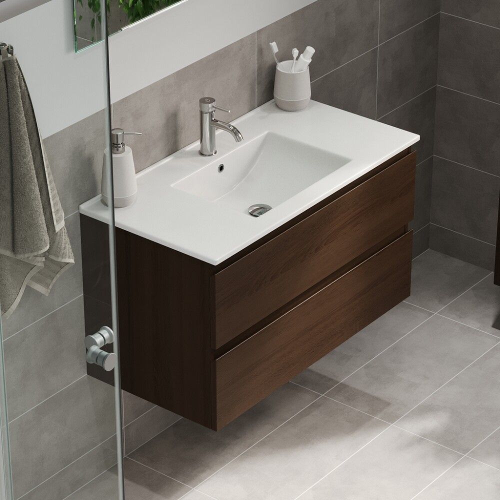 Baðinnrétting með handlaug 90 cm Camden Integrated hnota