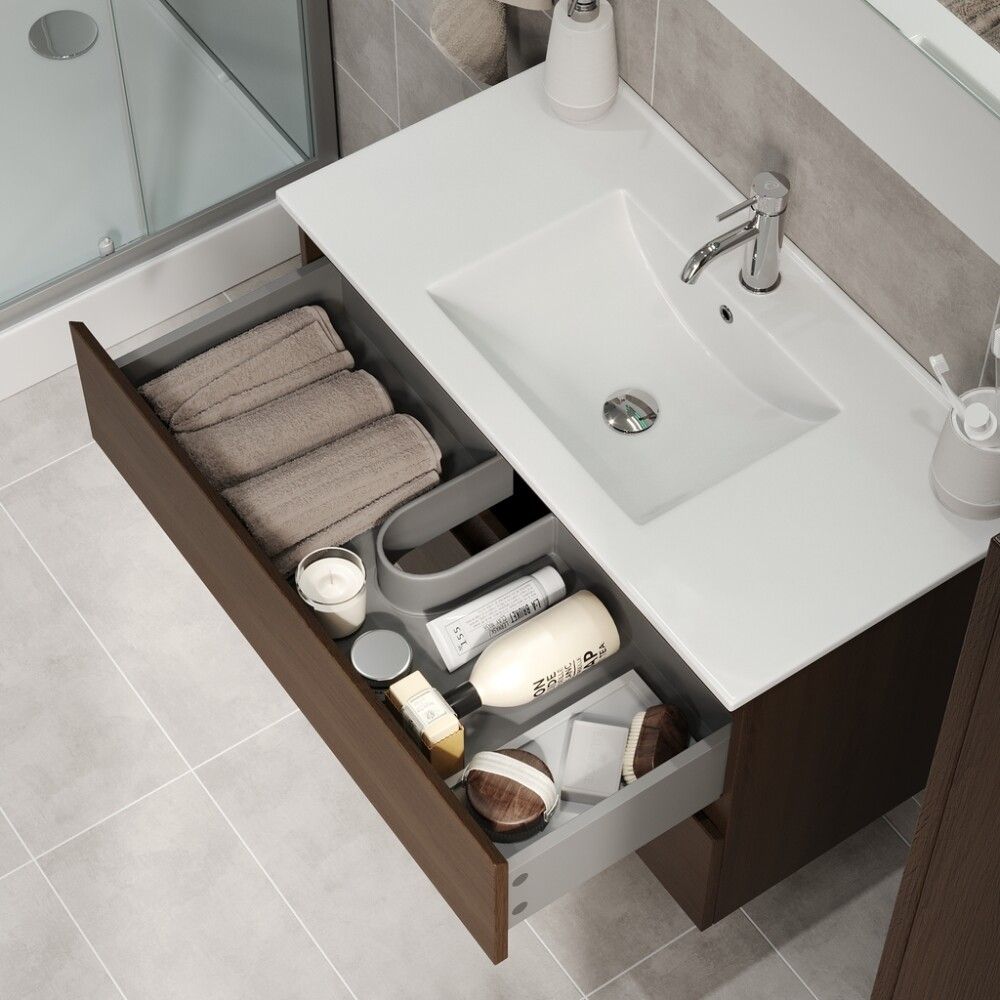 Baðinnrétting með handlaug 90 cm Camden Integrated hnota