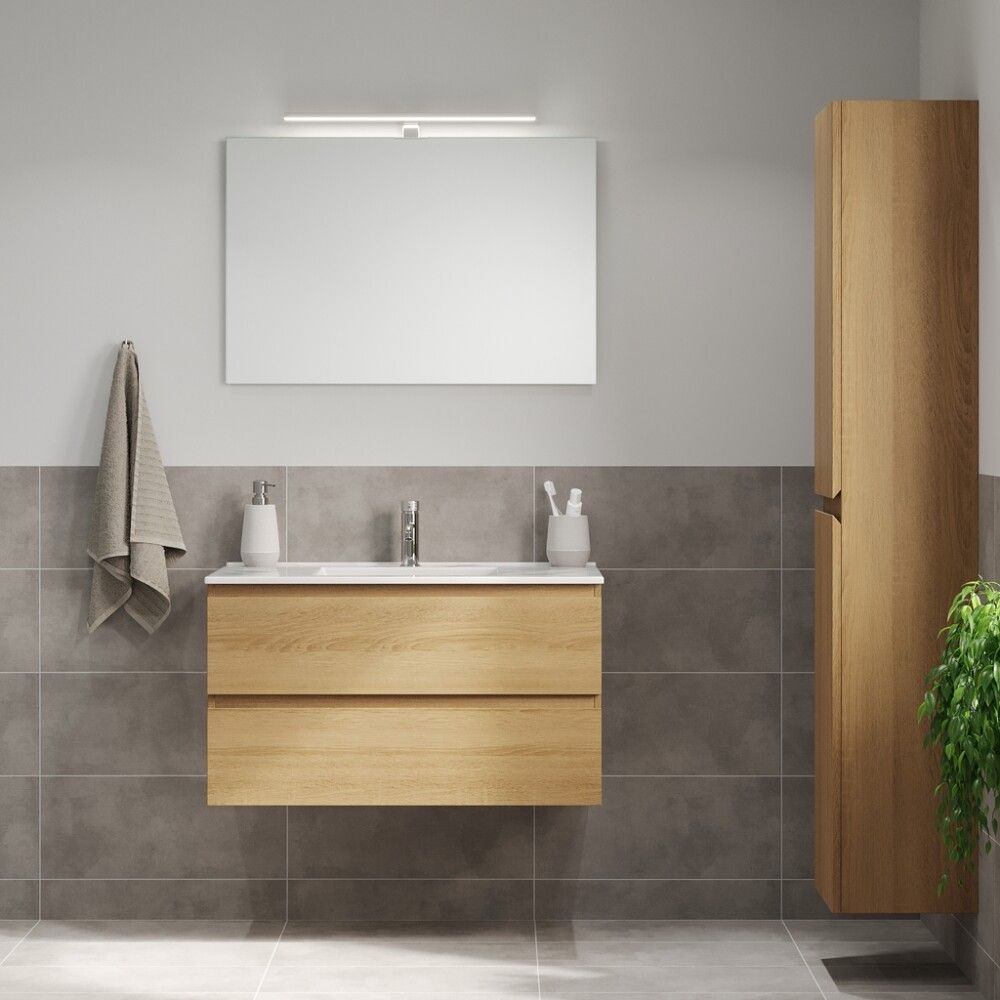 Baðinnrétting með handlaug 90 cm Camden Integrated eik