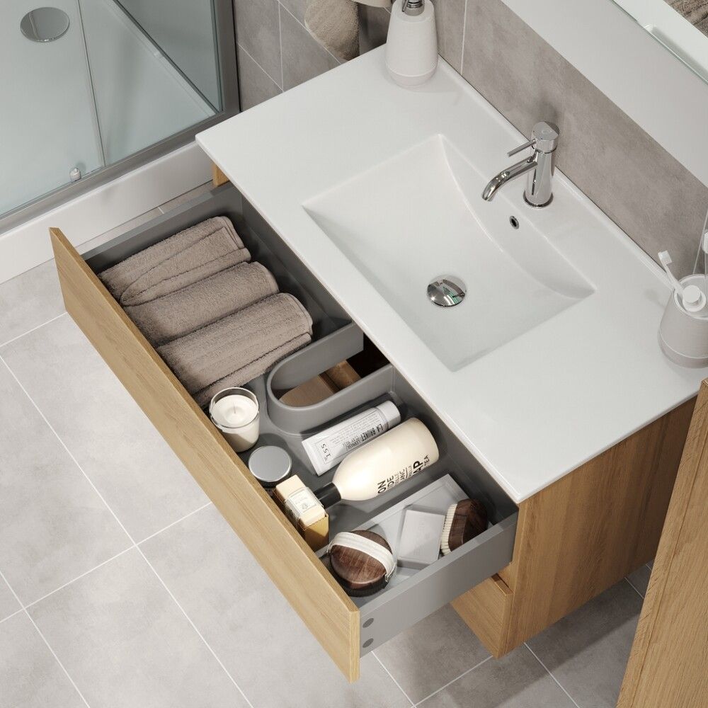 Baðinnrétting með handlaug 90 cm Camden Integrated eik