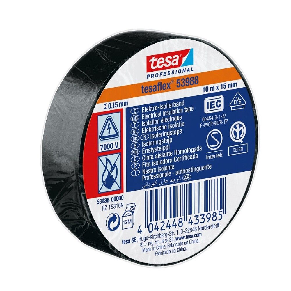 Einangrunarlímband 15mm x 10m Tesa Tesaflex svart