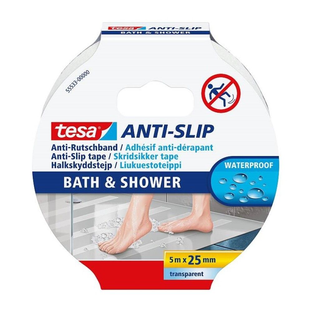Hálkulímband fyrir baðherbergi Tesa slip 25mm x 5m glært