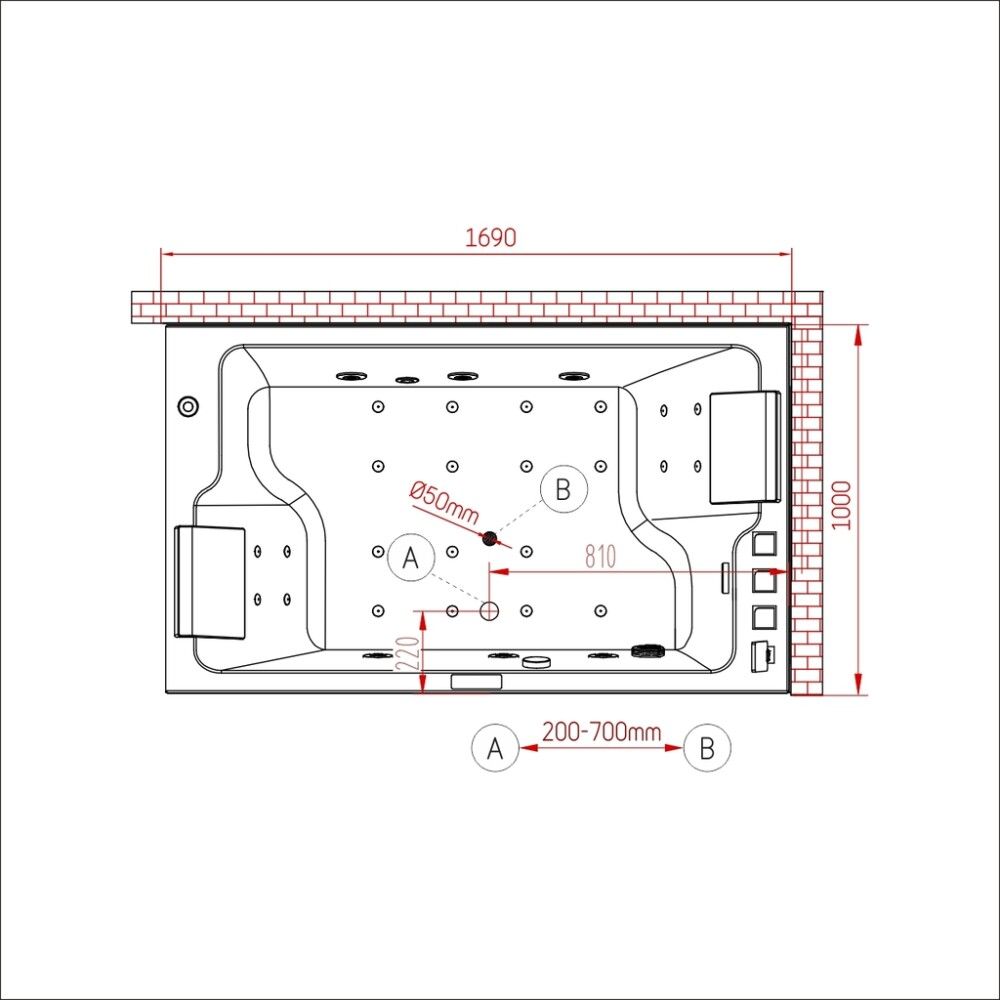 Nuddbaðkar fyrir tvo Skaraborg Duo 170x100x65 cm Camargue
