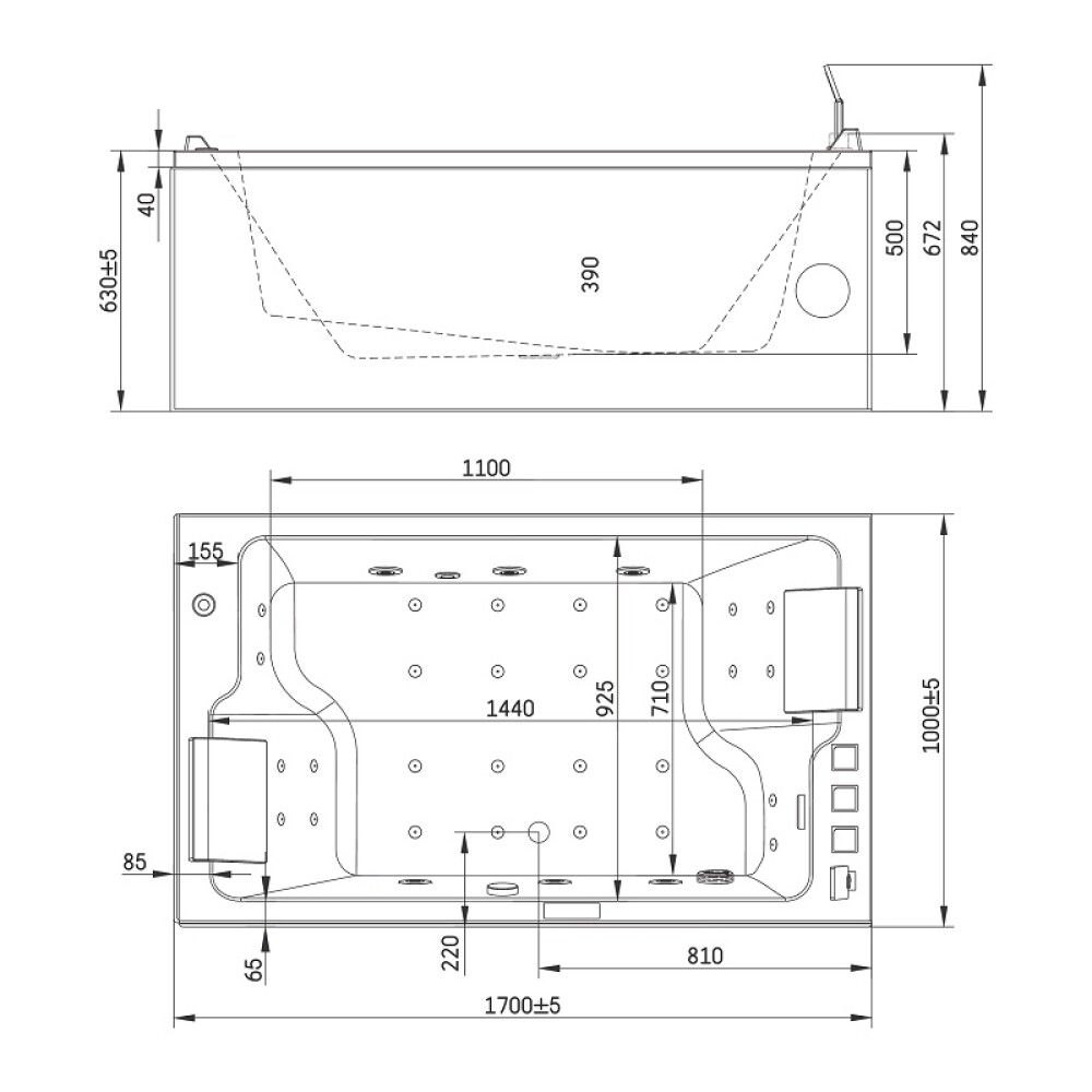Nuddbaðkar fyrir tvo Skaraborg Duo 170x100x65 cm Camargue