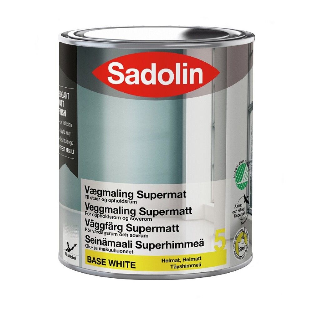 Vegg- og loftmálning Supermatt base hvítur 1L Sadolin