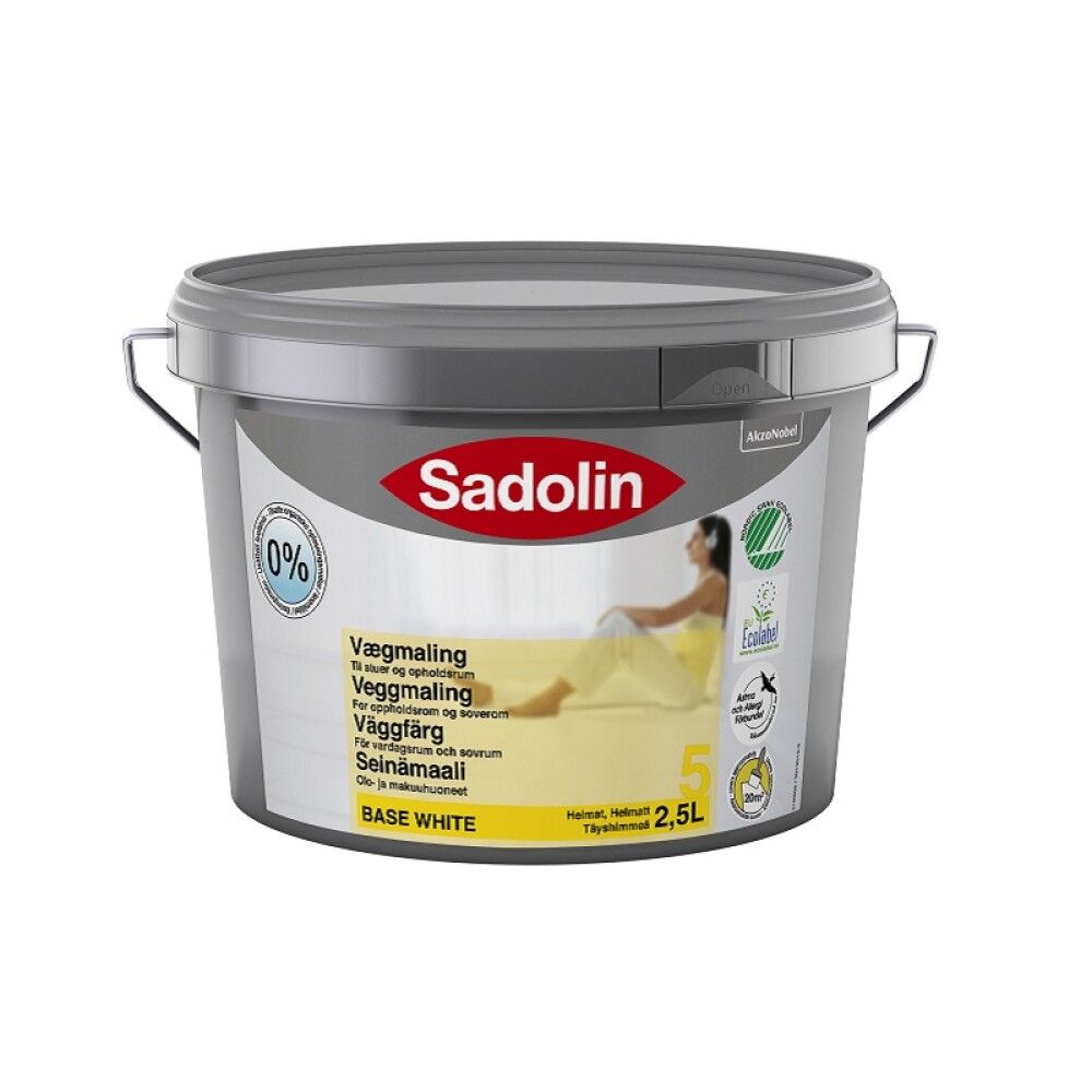 Veggmálning helmat hvítur 2,5L Sadolin