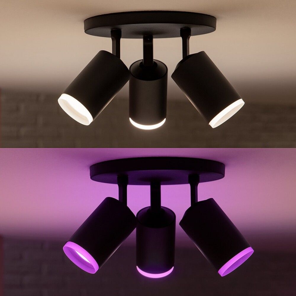 Kastarar 3xGU10 Fugato Philips Hue Ø19.5 cm svartir