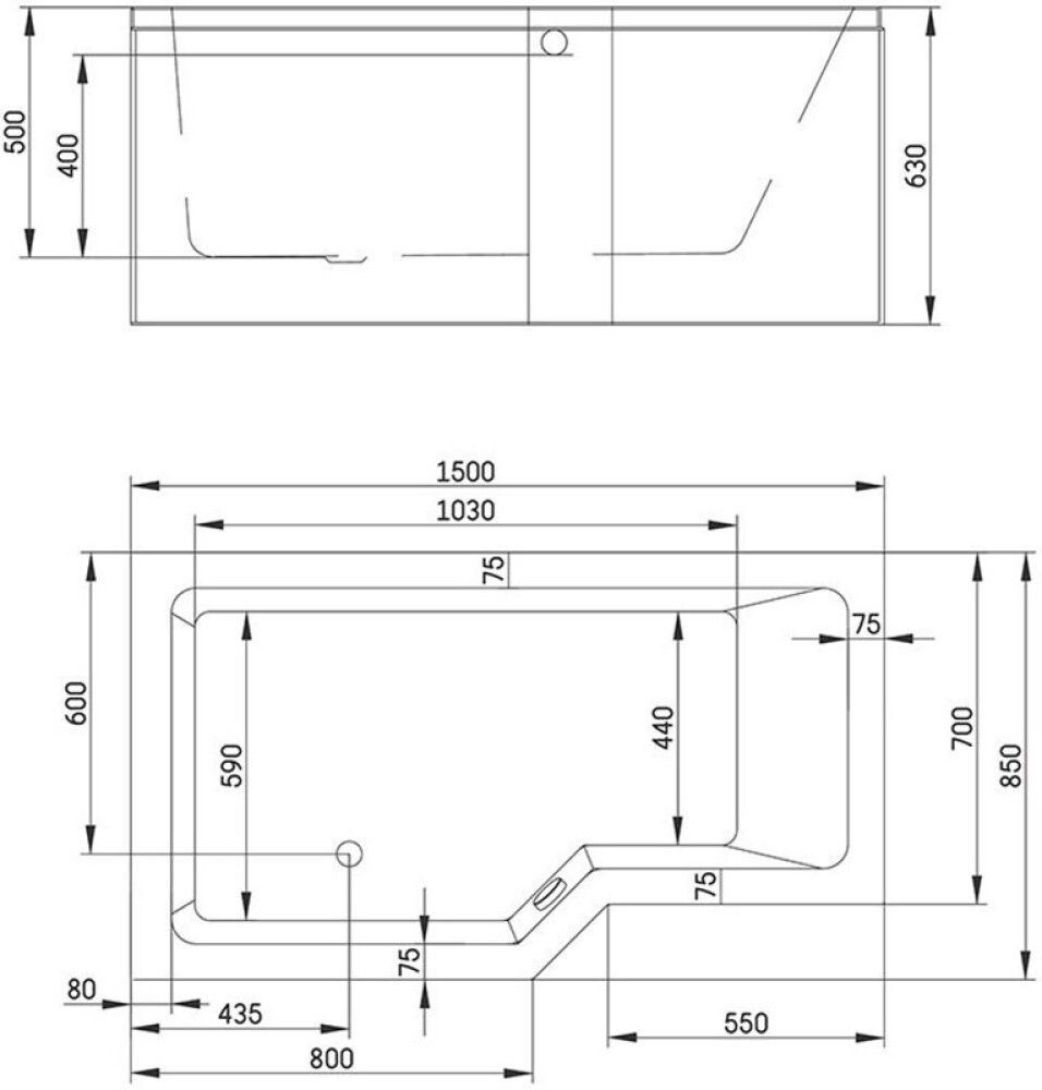 Baðkar frístandandi Skaraborg Combi vinstri 150x85x63 cm