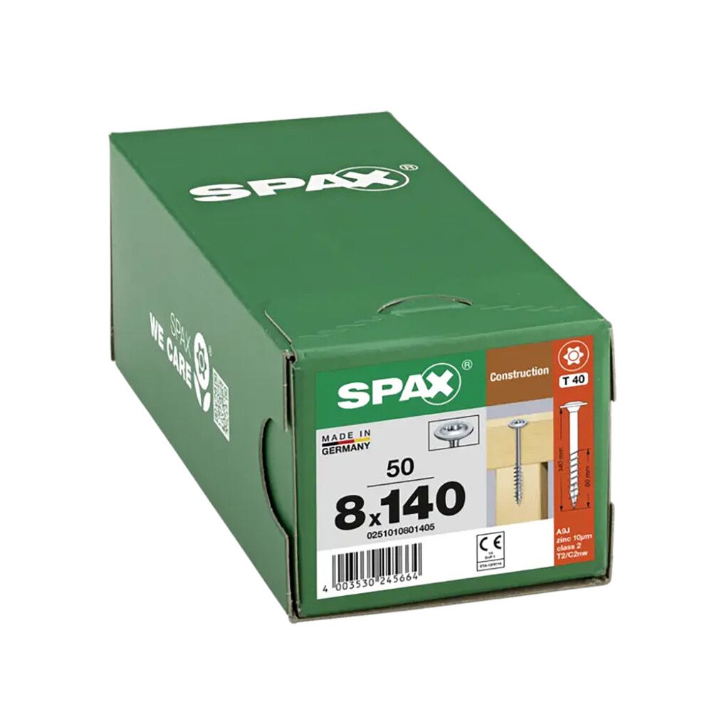 Tréskrúfa T40 Ø8x140 mm 50 stk Spax A2