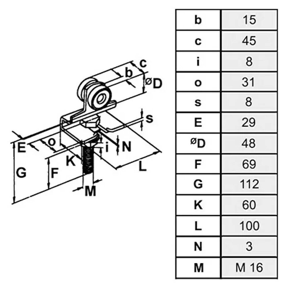 Hjól einfalt fyrir rennihurð Type40