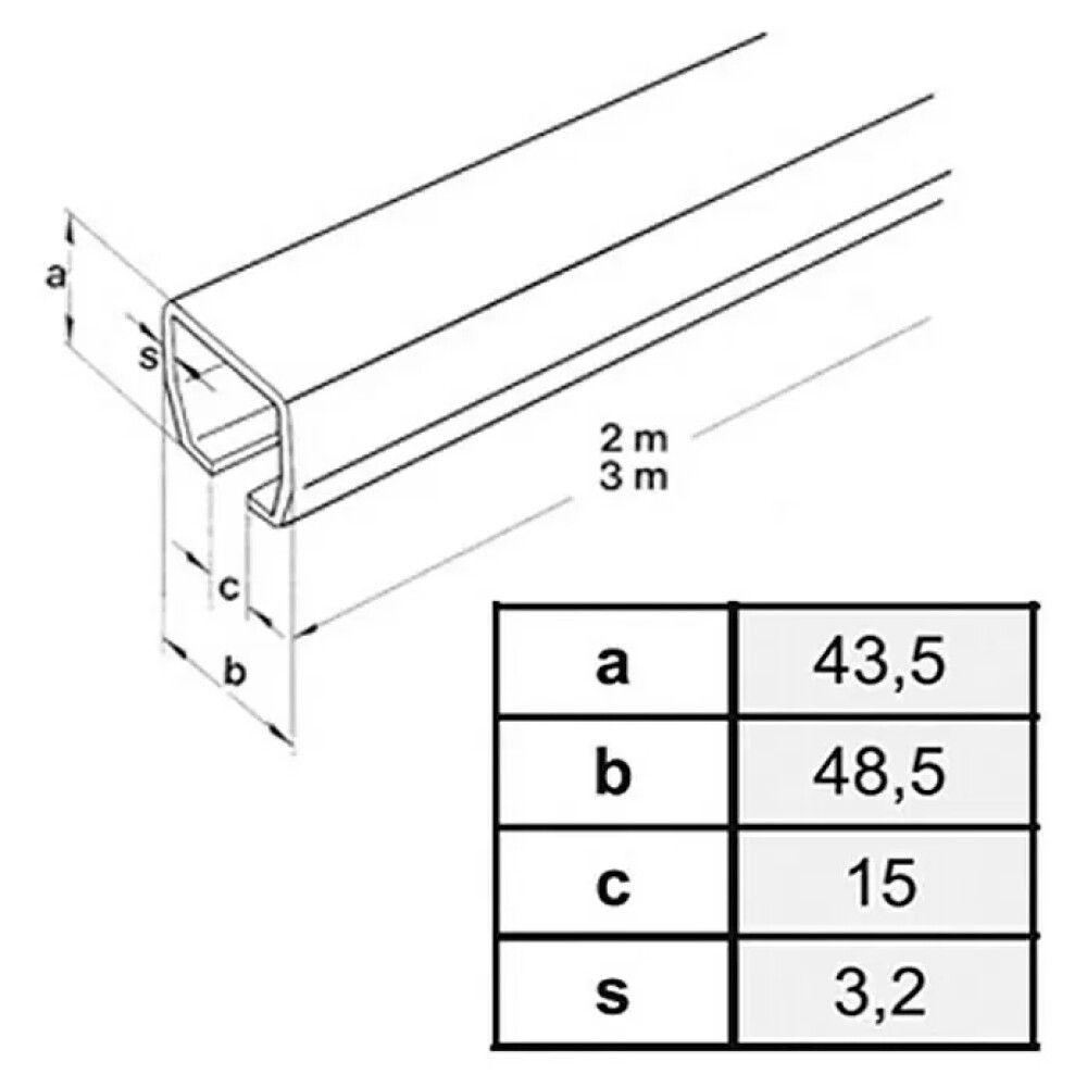 Braut fyrir rennihurð 3m Type40 galvaniseruð