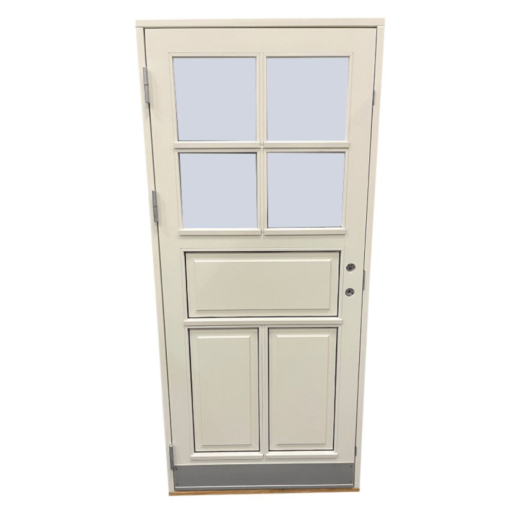 Útihurð V/út m/2x2 gleri og sparkbretti 2115 x 948 mm hvít