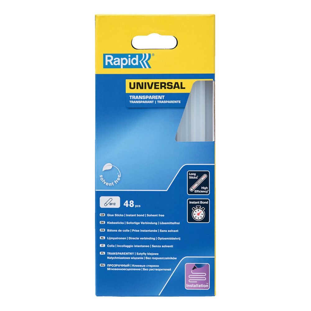 Límstangir universal glær 12 mm 48 stk Rapid