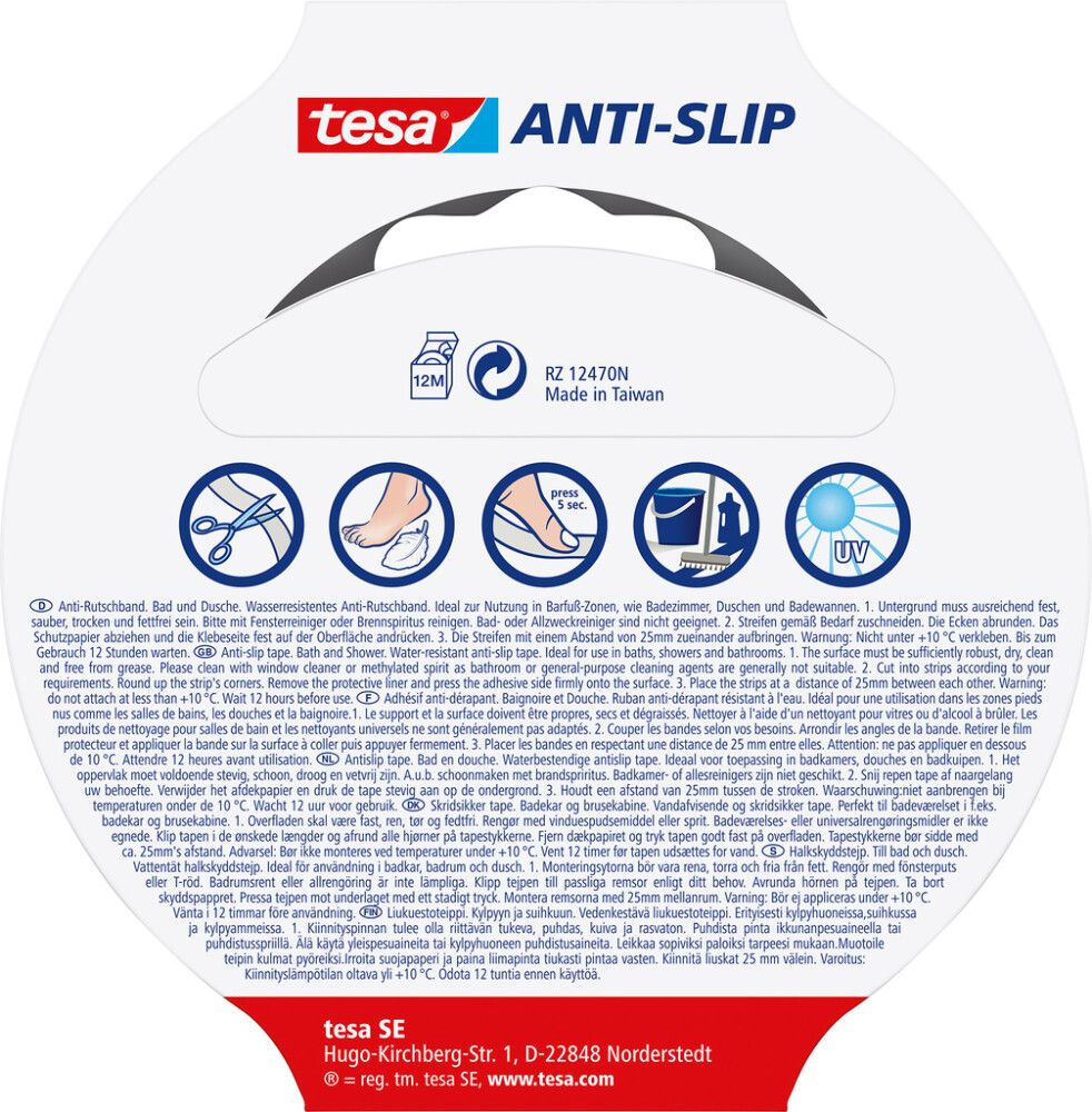 Hálkulímband fyrir baðherbergi Tesa slip 25mm x 5m glært
