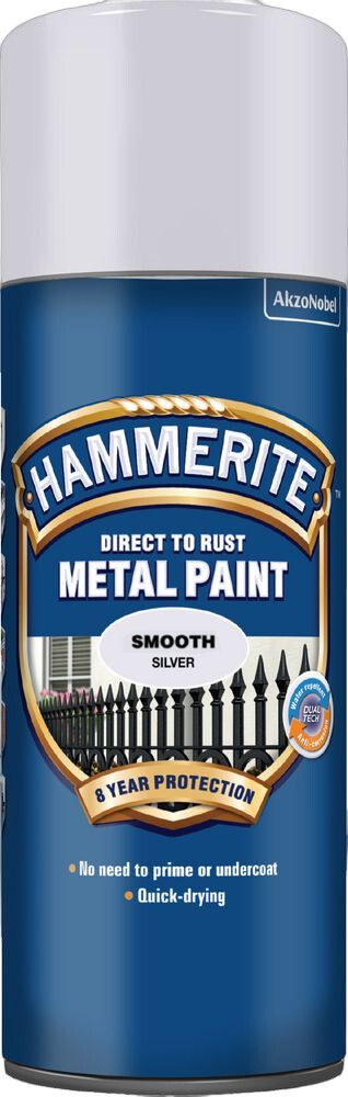 Sprey fyrir járn slétt áferð Hammerite silfurgrátt 400ml
