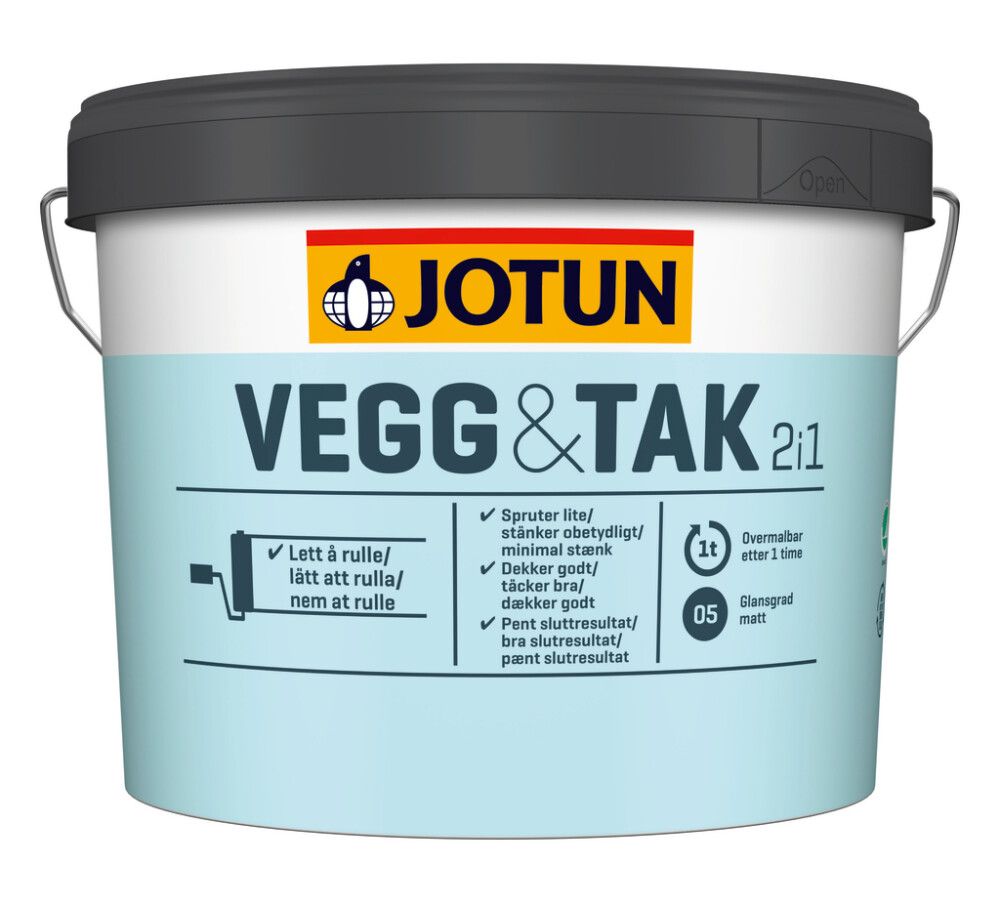 Loft- & Veggmálning 2 í 1 hvítur grunnur 9L Jotun