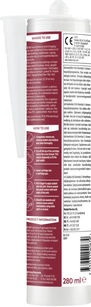 Sílikonkítti 280ml Pattex Out&Inn hvítt