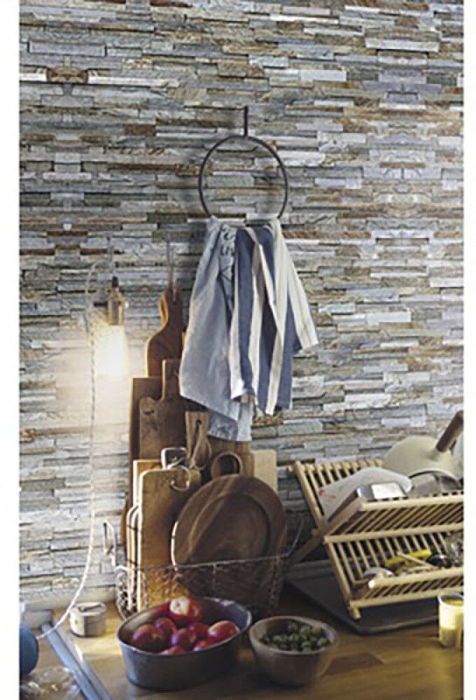 Veggfóður steinveggur 67,5x400 cm grár