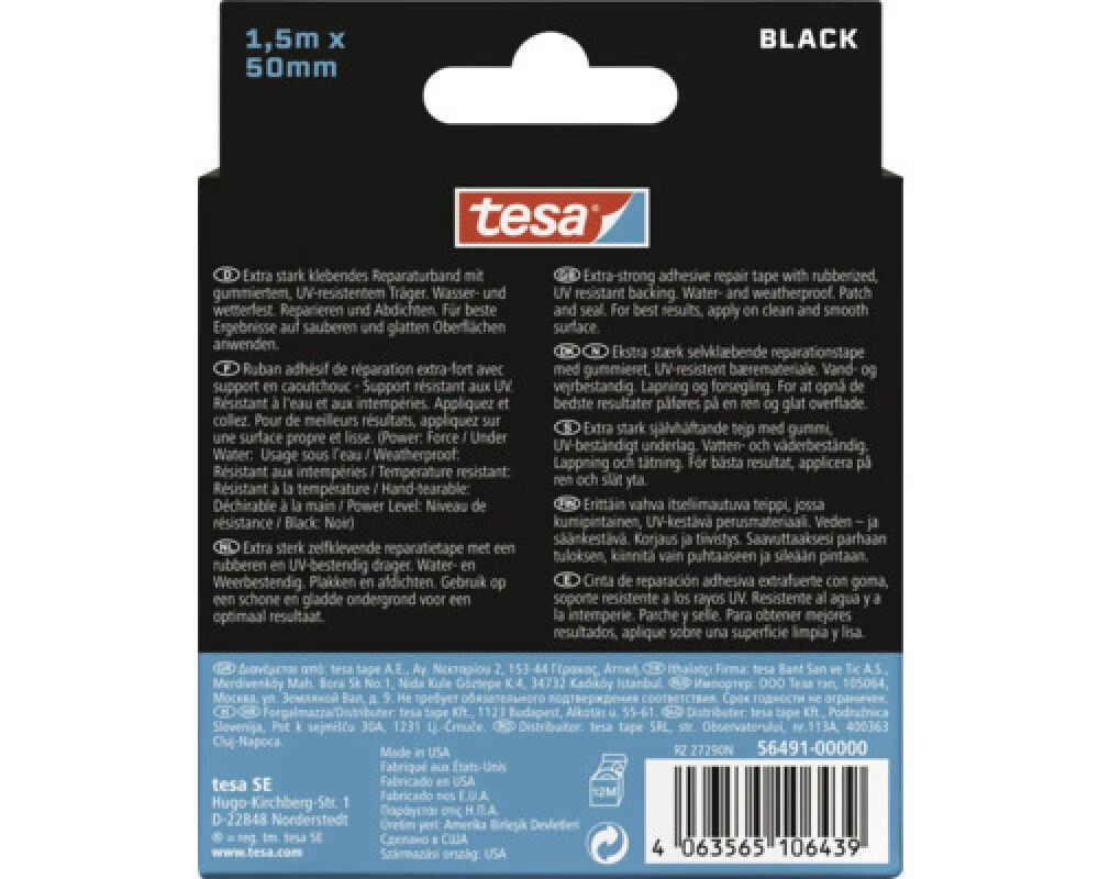 Viðgerðarlímband Tesa Ultra Power Water 50mm x 1,5m svart