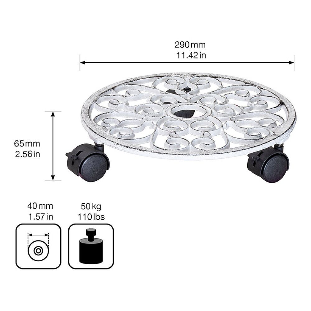 Rúllubretti fyrir blómapott Ø29mm Gardol 50kg hvítt