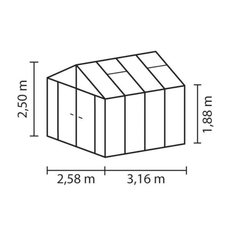 Gróðurhús Poseidon 8,1 m² svart 3 mm hert gler og polyþak