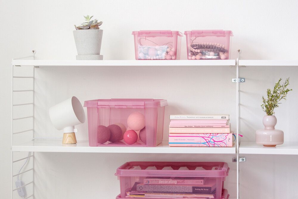 Plastkassi með loki 14L SmartStore bleikur