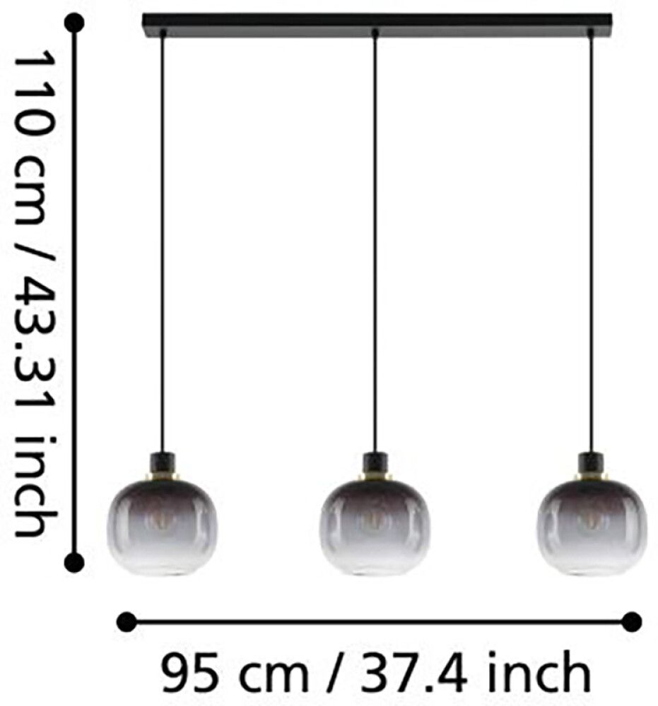 Hangandi ljós 3xE27 Oilella svart/reyk