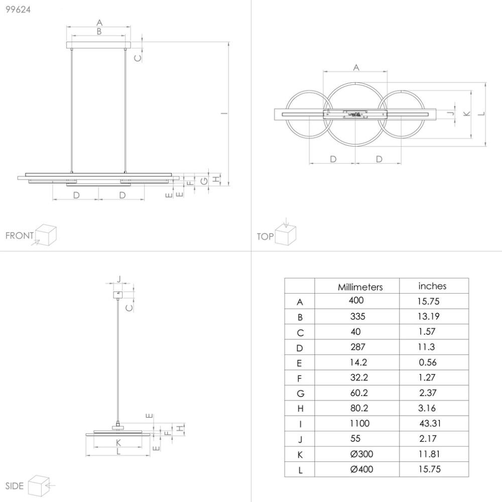 LED borðstofuljós Boyal 2x12,5W 1x15,5W Eglo ryðlitað tré
