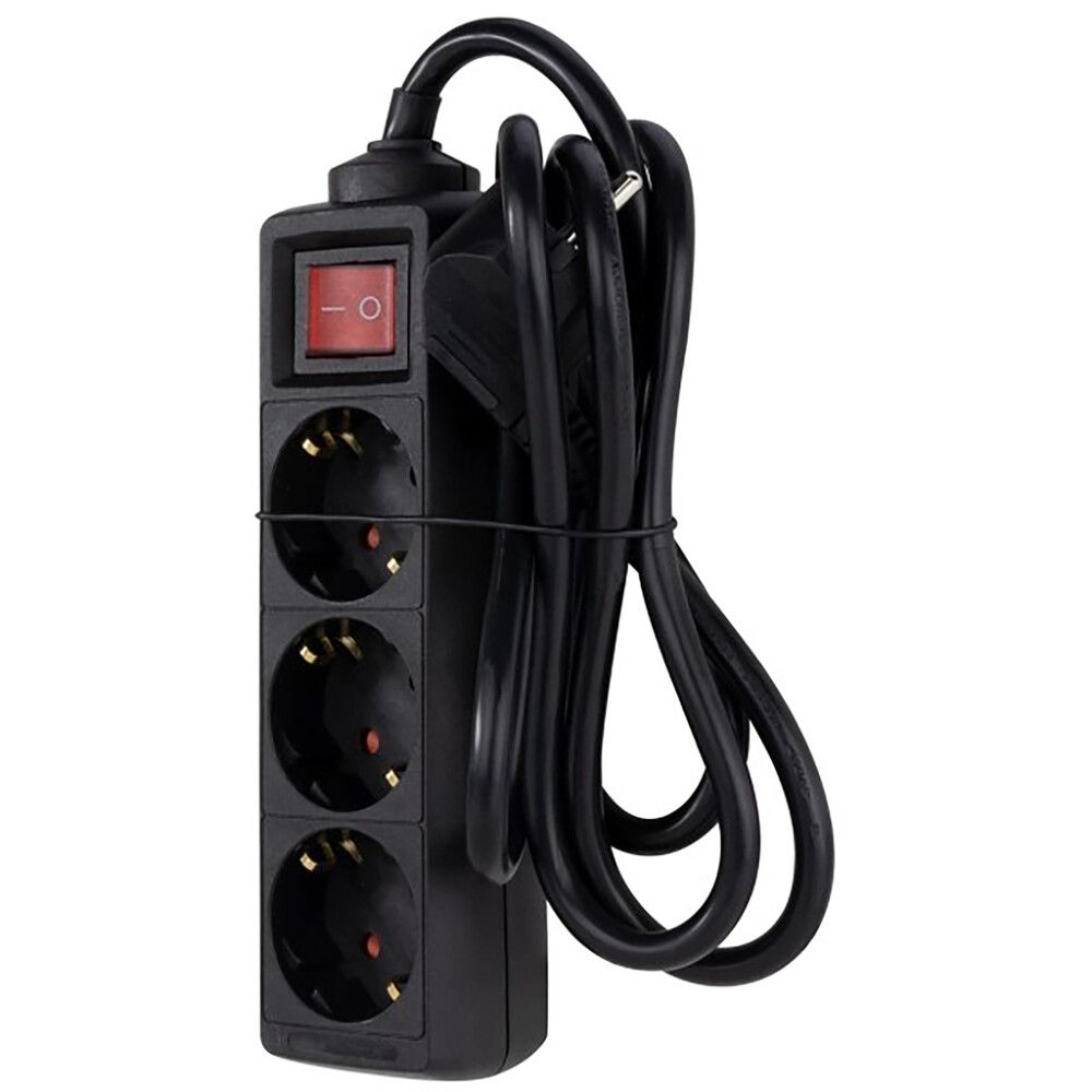 Fjöltengi með rofa 3 tengi 1,4m Rev Ritter svart