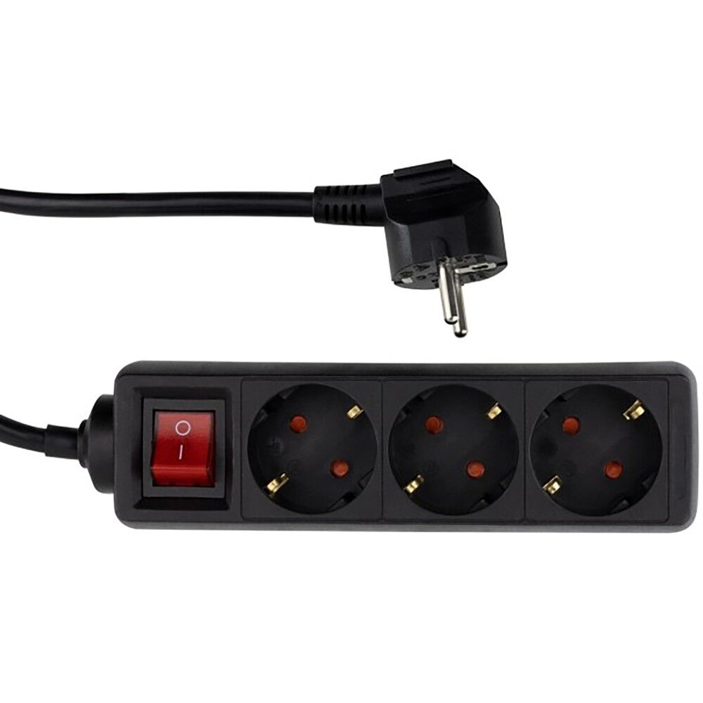 Fjöltengi með rofa 3 tengi 1,4m Rev Ritter svart