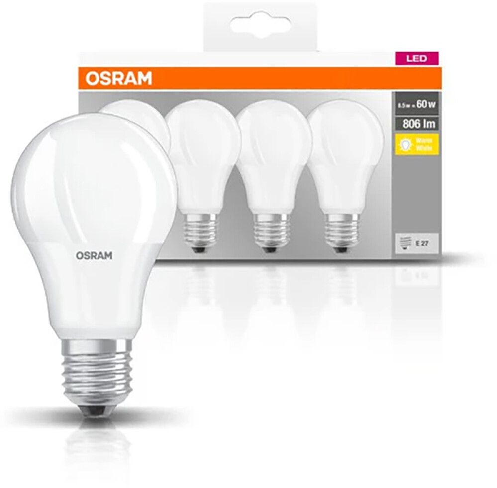 Ljósapera LED E27 2700K Osram 9W Ø60 mm 4 stk